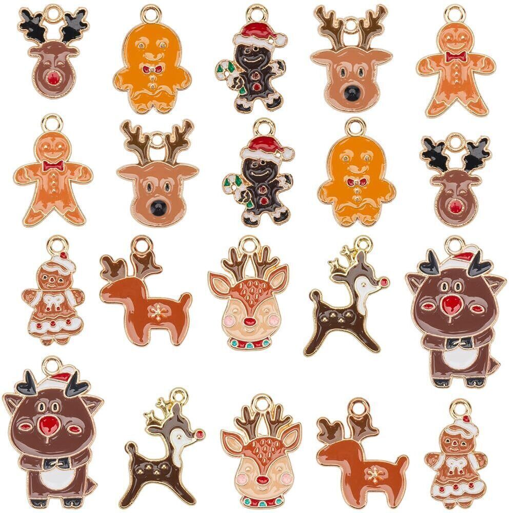 6955 1 Box 40Pcs 10 Styles Enamel Christmas Charms Metal Holiday Charm Bulk